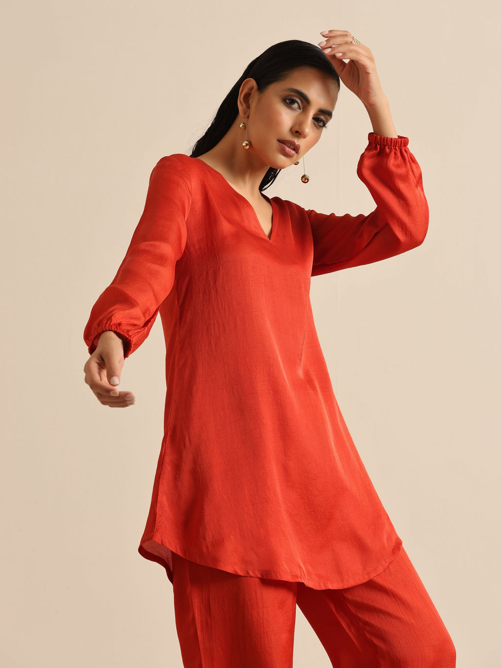 trueBrowns Rust Silk Blend Short Co-Ord Set | Grocsy