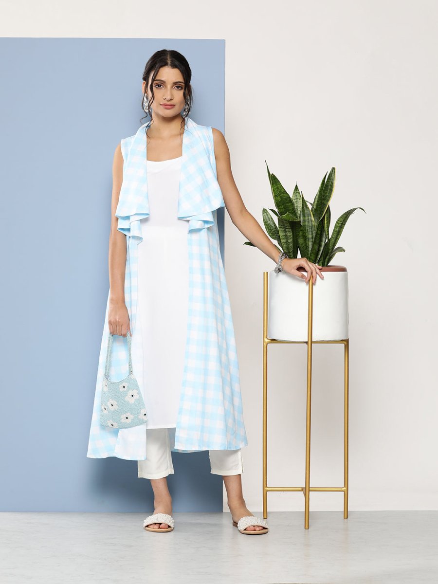 Ahalyaa Women Blue & White Checked Kurta | Grocsy