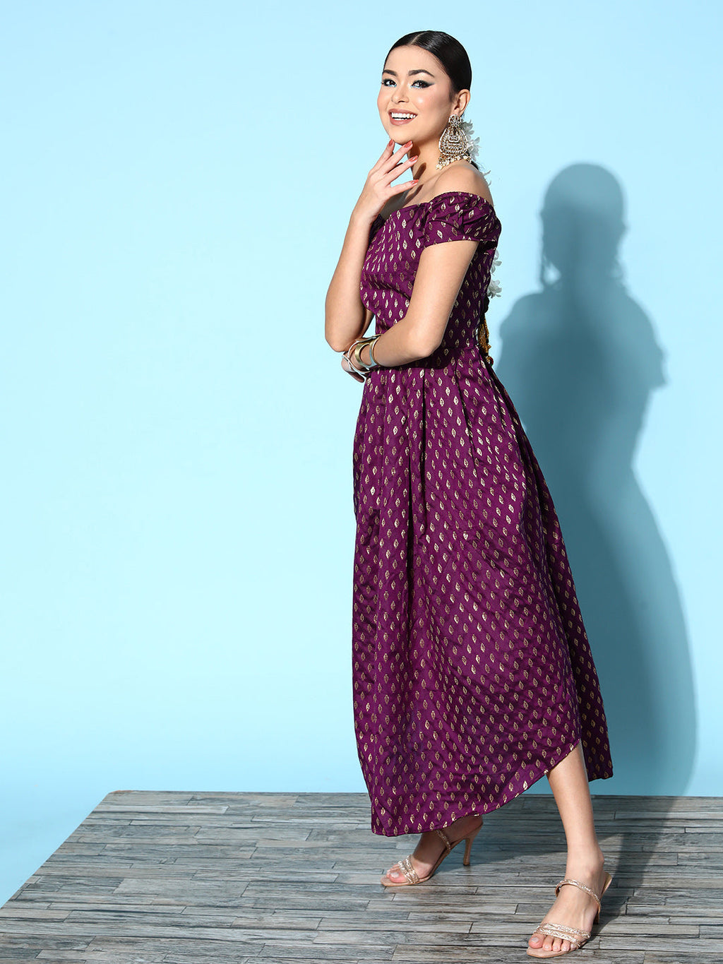 InWeave Women's Wine Brocade Dress | Grocsy