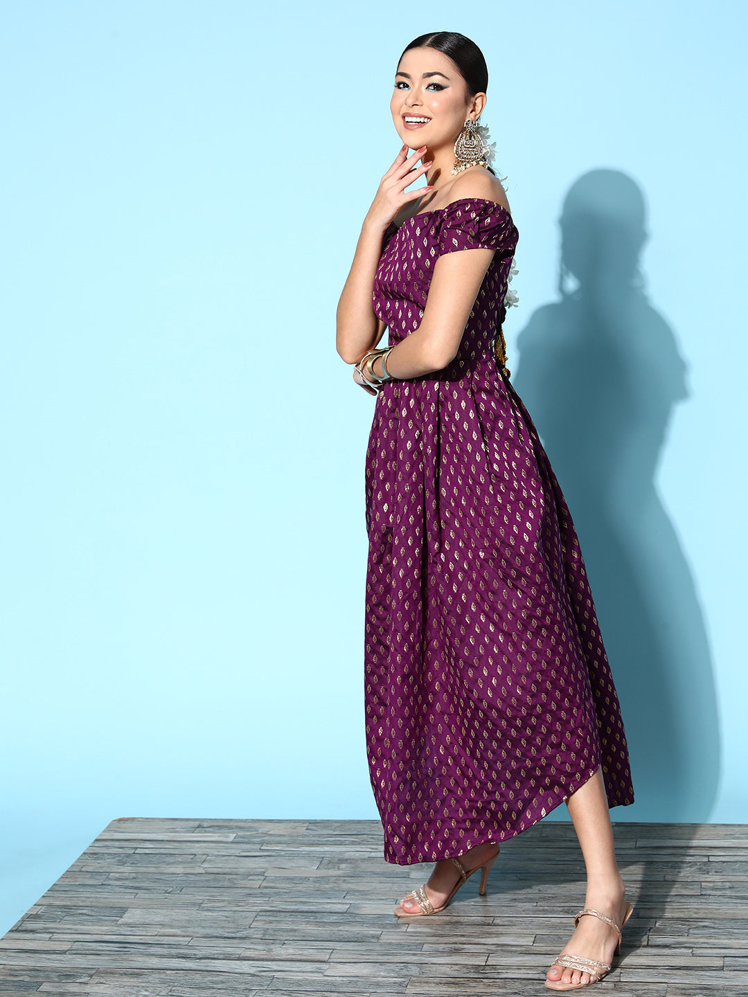 InWeave Women's Wine Brocade Dress | Grocsy