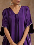 trueBrowns Violet Modal Satin Kaftan Kurta Set | Grocsy