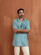 trueBrowns Men's Green Cotton Dobby Short Kurta | Grocsy
