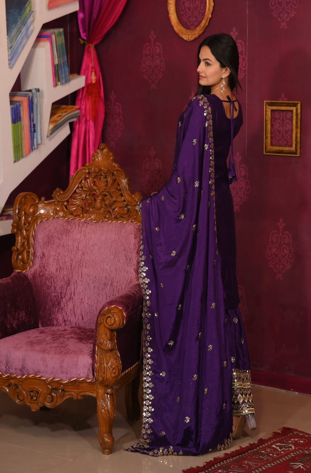 Teeya Creation Purple Color Chinon Silk Heavy Embroidery Work Fully Stitched Salwar Suit | Grocsy
