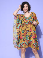 InWeave Women's Mustard Printed Kaftan Dress | Grocsy