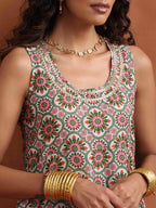 trueBrowns Off White Print Flared Anarkali Kurta Set | Grocsy