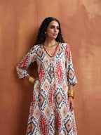 trueBrowns Off White Ikat Print Kurta Set | Grocsy