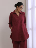 trueBrowns Ruby Wine Dobby Collar Short Co-Ord Set | Grocsy