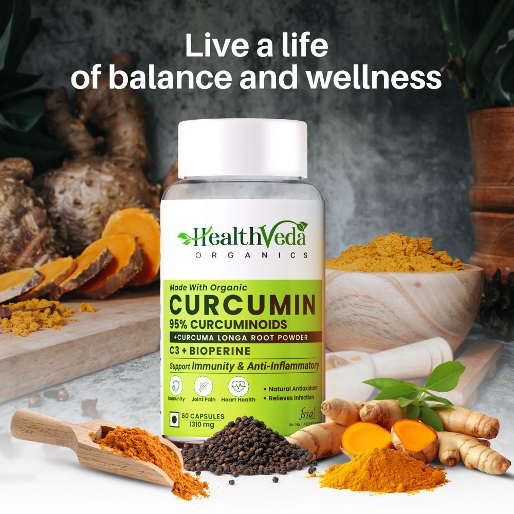 Health Veda Organics Curcumin C3 + Bioperine Capsules | Grocsy