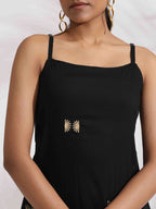 trueBrowns Black Cotton Embroidered Straight Kurta Set | Grocsy