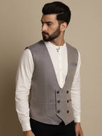 Even Apparels Men's Grey Double Breast Waistcoat | Grocsy