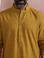 trueBrowns Men's Mustard Mandarin Collar Kurta | Grocsy