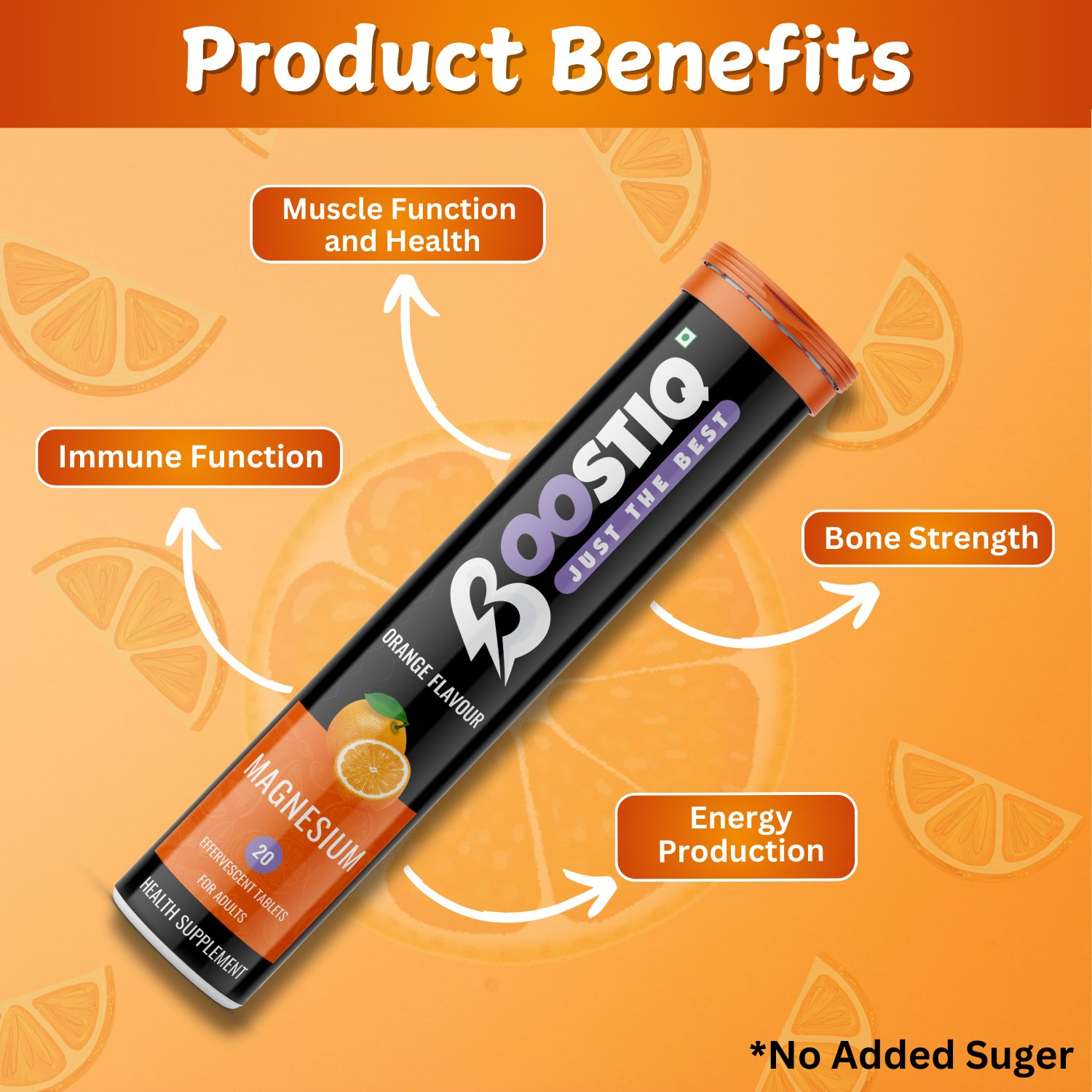 BOOSTIQ Magnesium Effervescent Tablets - Orange Flavour | Grocsy