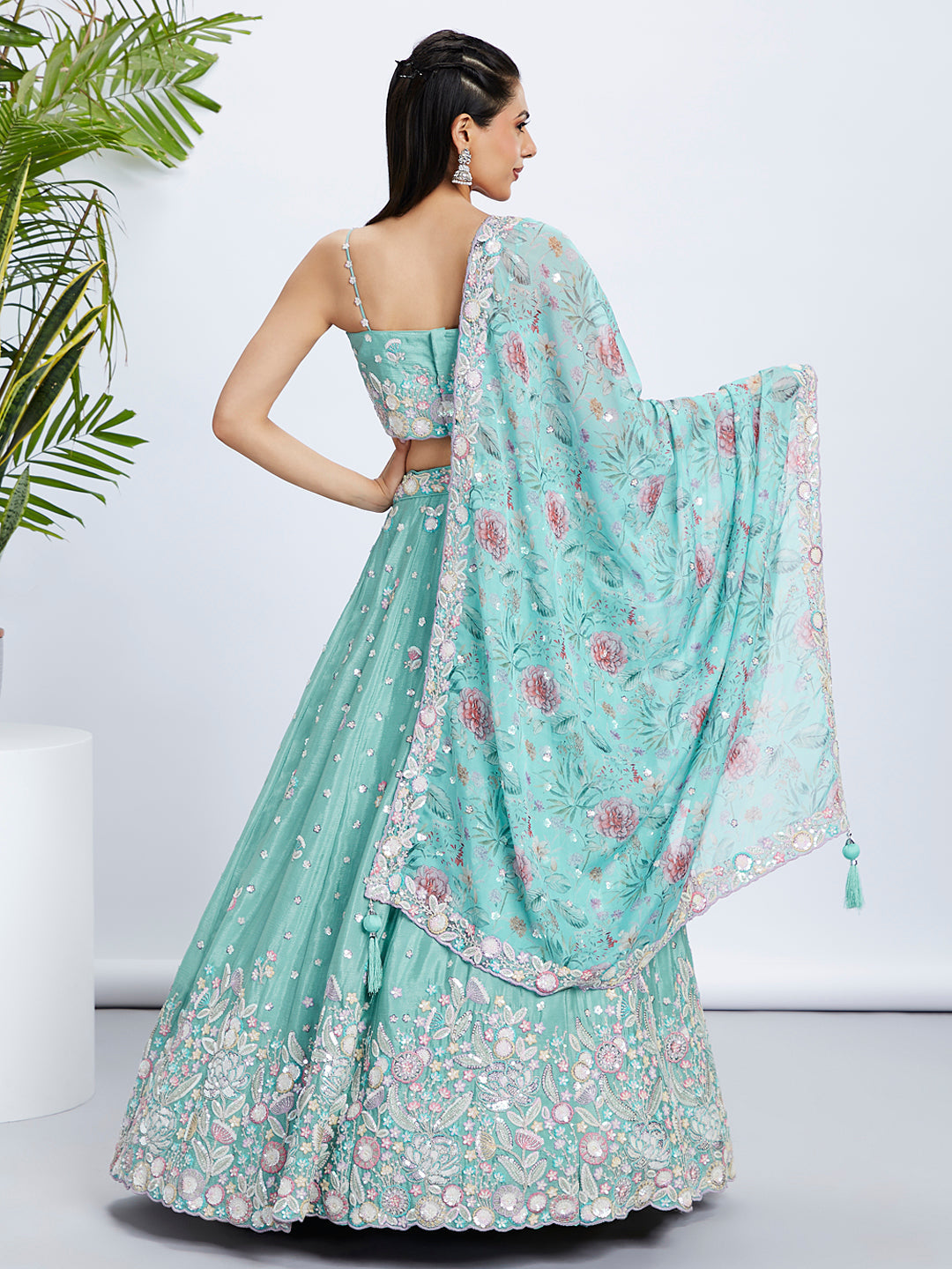 House of Panchhi Burgundy Georgette Sequins, Mirror And Thread Embroidery Lehenga Choli & Dupatta | Grocsy