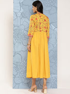Ahalyaa Floral Print Crepe Empire Midi Ethnic Dress | Grocsy