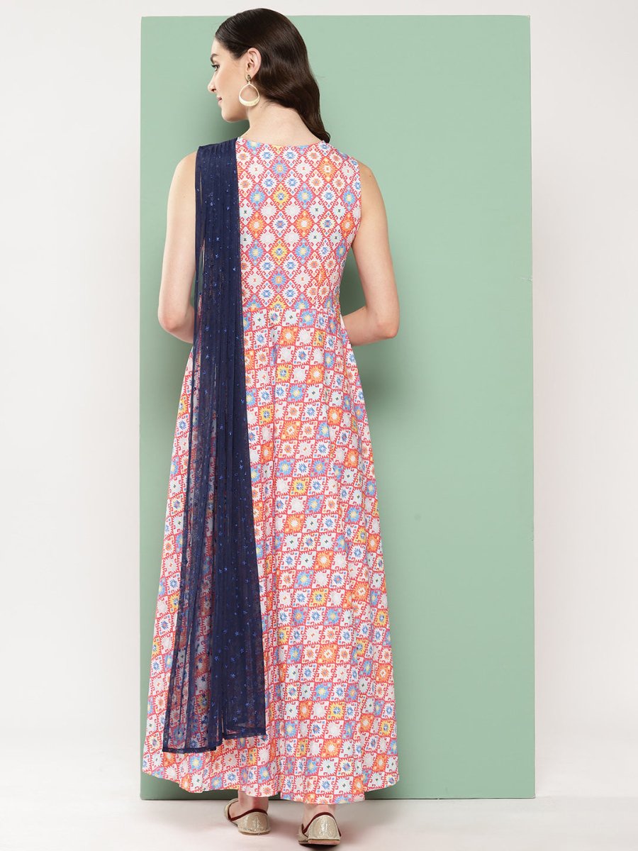 Ahalyaa Abstract Printed Empire Ethnic Dress | Grocsy