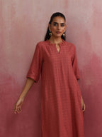 trueBrowns Peach High low Cotton Dobby Kurta Set | Grocsy
