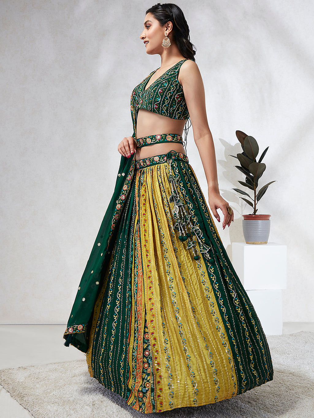 House of Panchhi Navy Blue Pure Georgette Sequins And Thread Embroidery Lehenga Choli & Dupatta | Grocsy