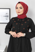 Pimu Muslim Wear Women's Embroidered Top - Black | Grocsy