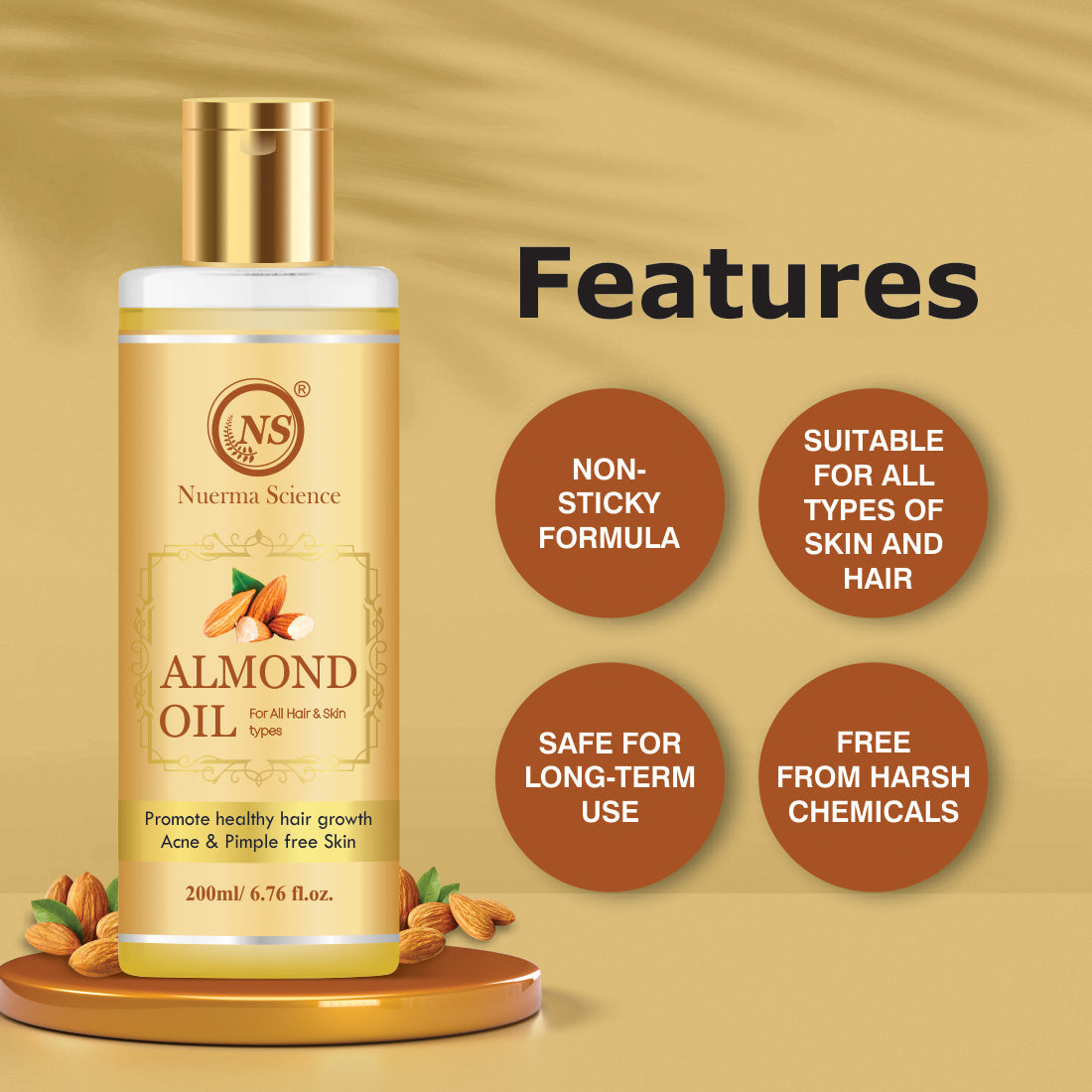 Nuerma Science Pure Almond Hair Oil for Natural Hair Growth | Grocsy