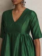 trueBrowns Dark Green Silk Arkali Flared Kurta Set | Grocsy