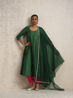 trueBrowns Dark Green Anarkali Kurta Pant Dupatta Set | Grocsy