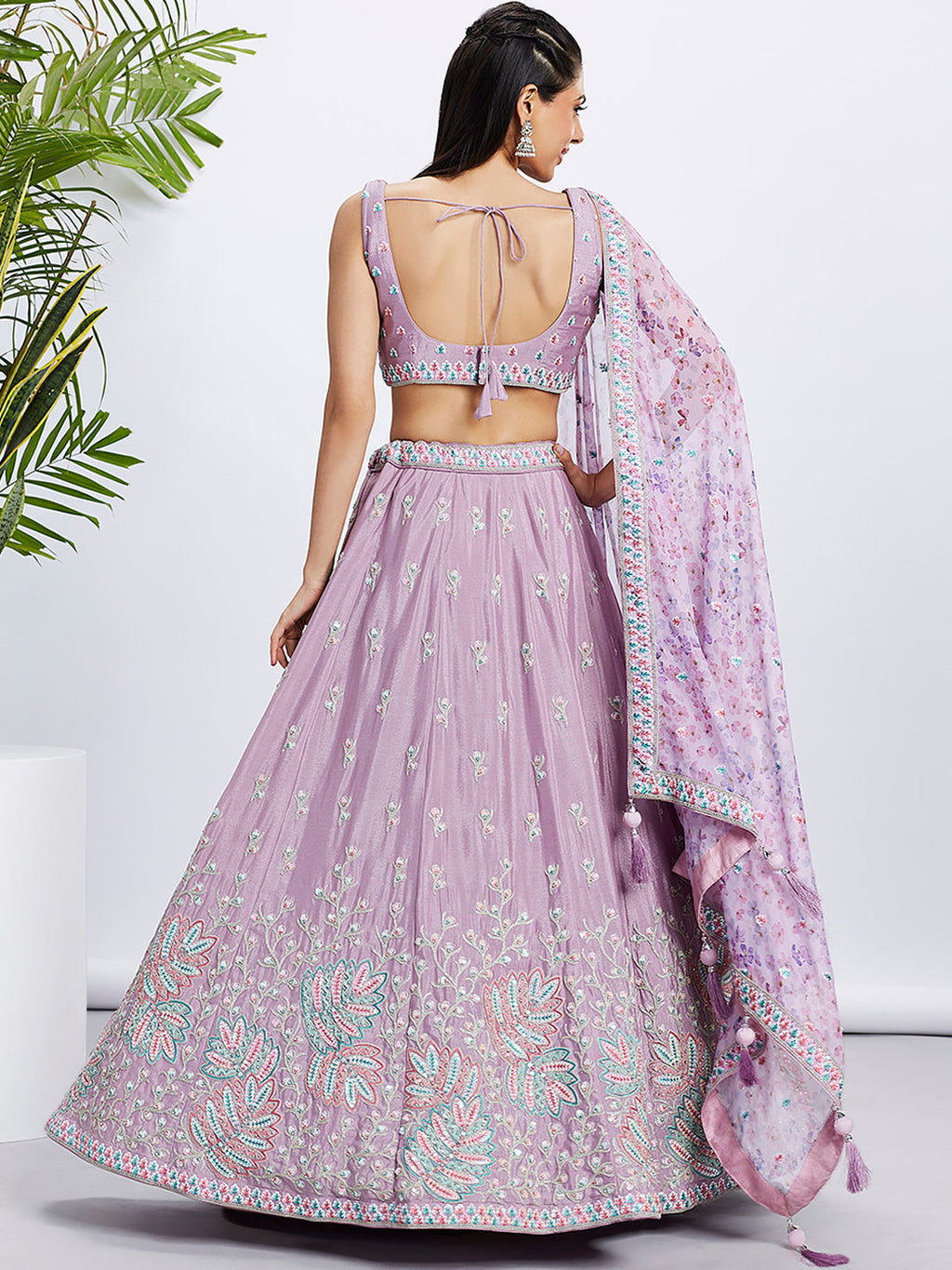 House of Panchhi Lavender Georgette Sequins And Thread Embroidery Lehenga Choli & Dupatta | Grocsy