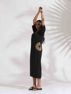 trueBrowns Black Cotton Embroidered Dress | Grocsy