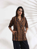 trueBrowns Black Cotton Print Jacket Top Co-ord Set | Grocsy