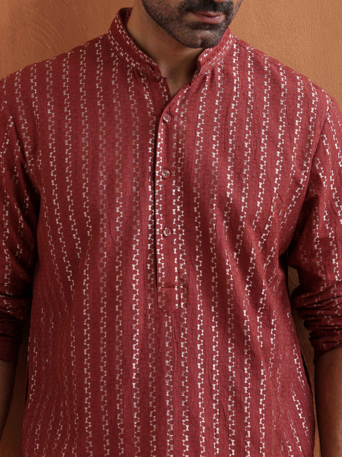 trueBrowns Men's Rust Cotton Dobby Kurta | Grocsy