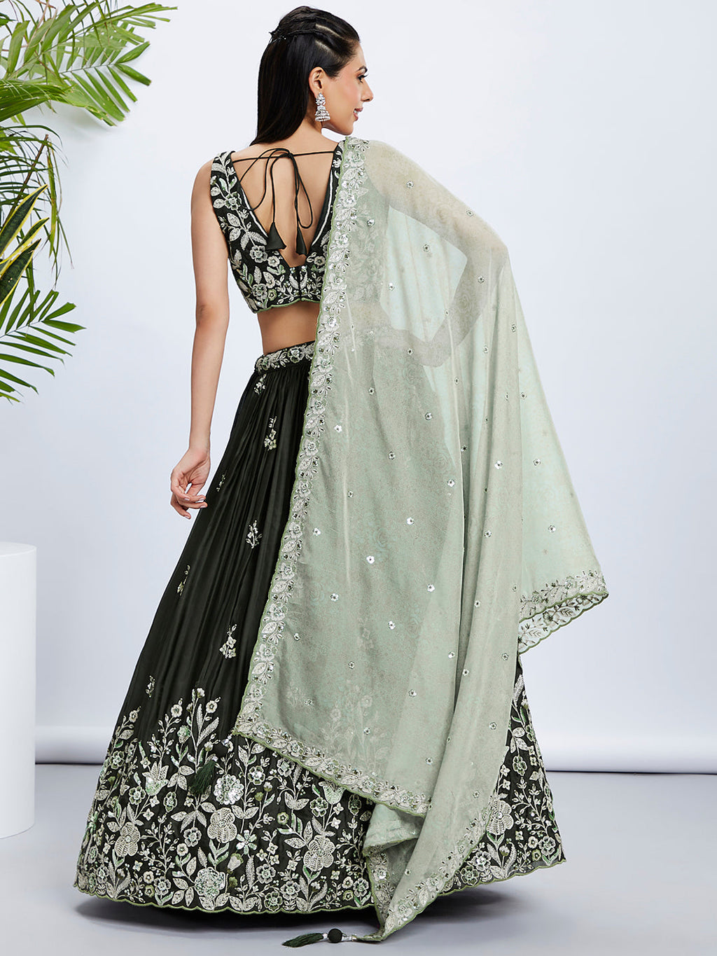 House of Panchhi Turquoise Blue Georgette Sequins And Thread Embroidery Lehenga Choli & Dupatta | Grocsy
