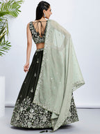 House of Panchhi Turquoise Blue Georgette Sequins And Thread Embroidery Lehenga Choli & Dupatta | Grocsy
