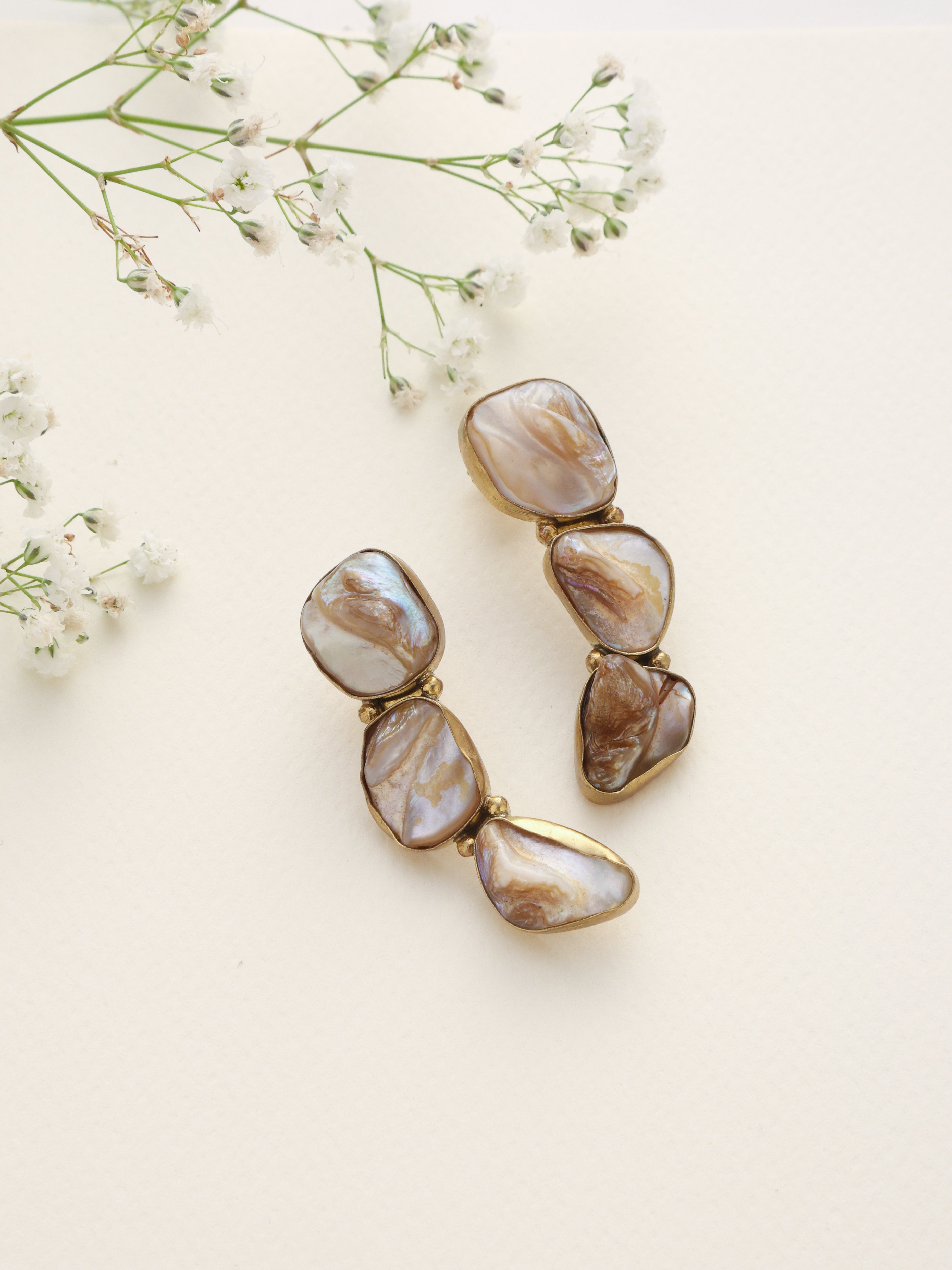 trueBrowns Brass Marble Stone Earrings | Grocsy