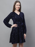 Jainish Women's WoSequin Velvet A-line dress - Navy Blue | Grocsy