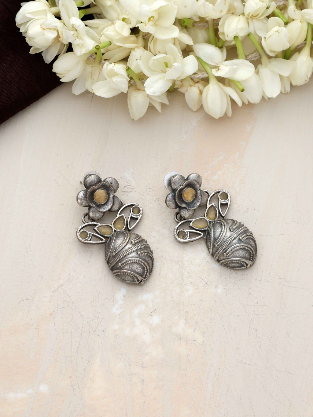 trueBrowns Silver Tone Oval Drop Earrings | Grocsy