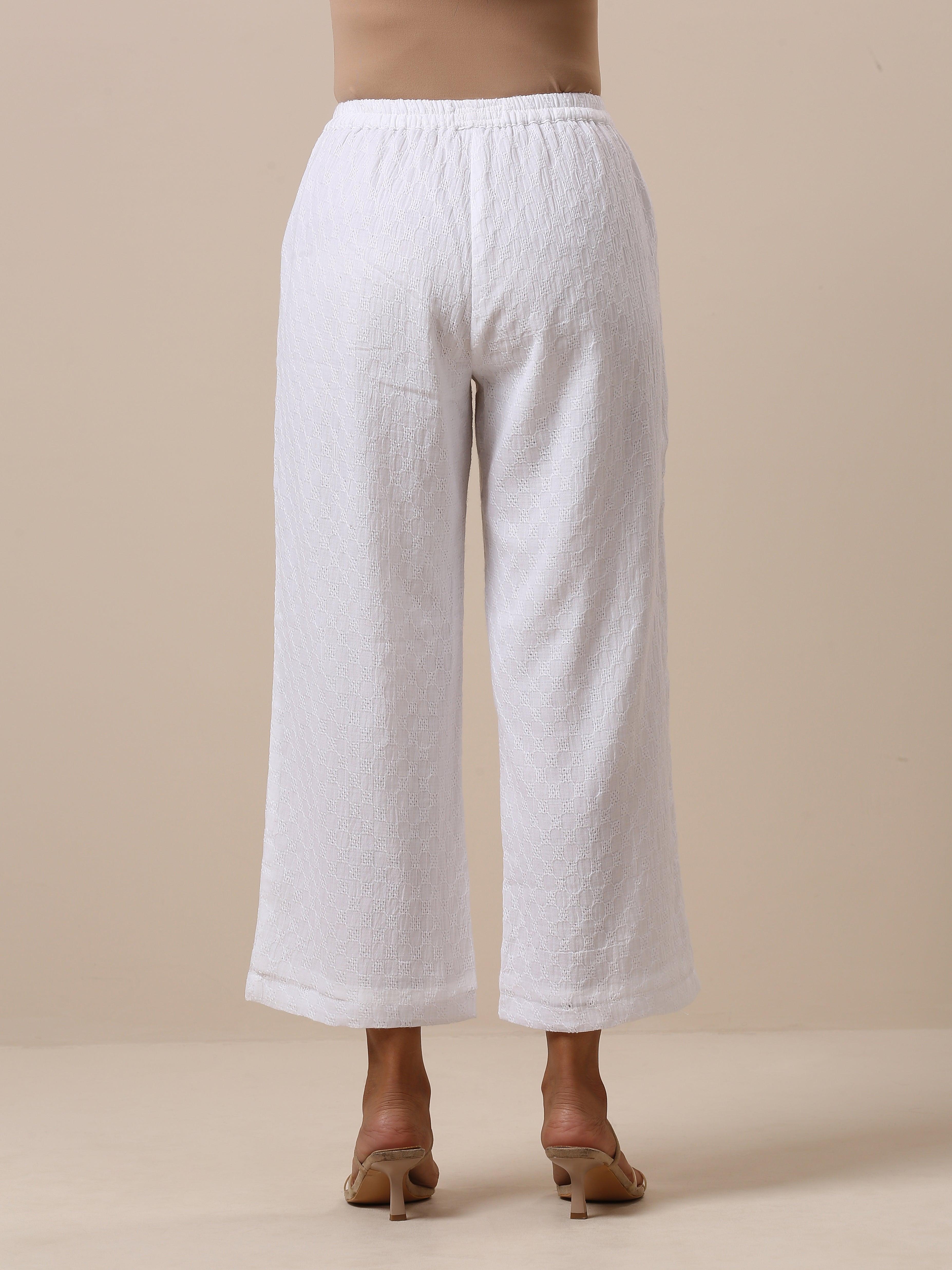trueBrowns Cotton White Weave Pant | Grocsy