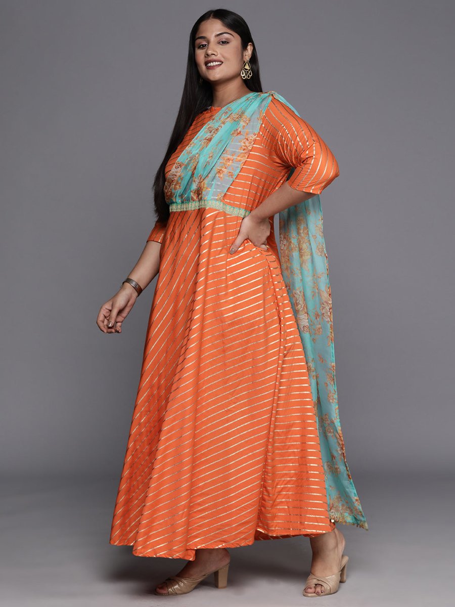 Ahalyaa Plus Size Boat neck Maxi Ethnic Dress | Grocsy