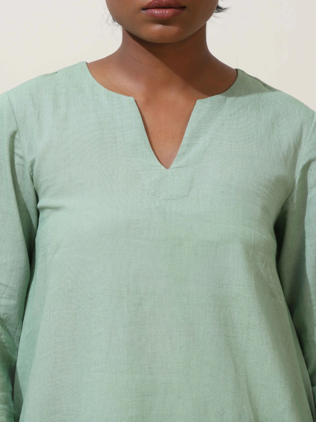 trueBrowns Mint Green Cotton Linen Kurta Co-Ord Set | Grocsy