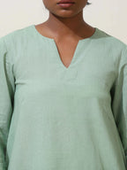 trueBrowns Mint Green Cotton Linen Kurta Co-Ord Set | Grocsy