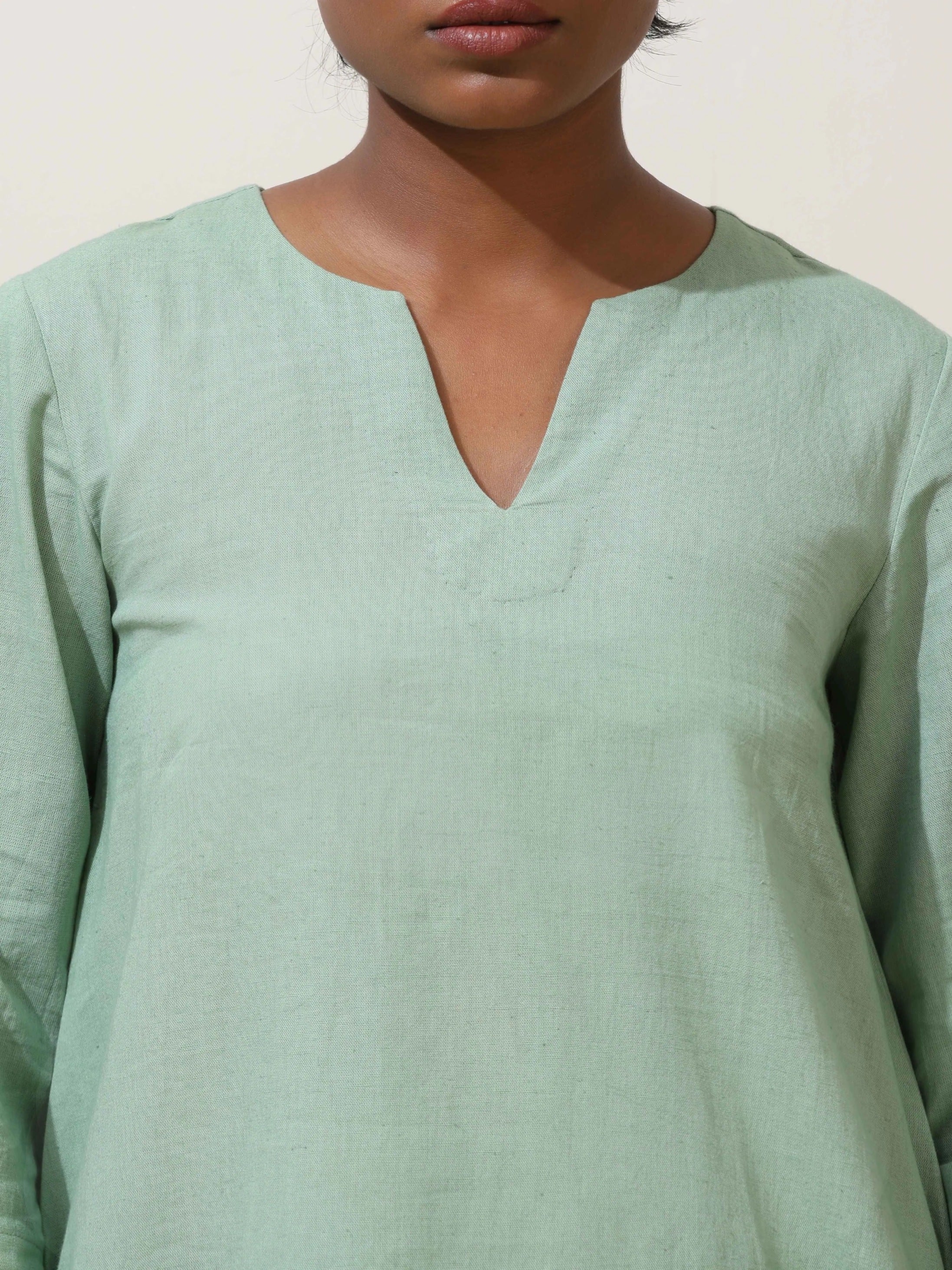 trueBrowns Mint Green Cotton Linen Kurta Co-Ord Set | Grocsy