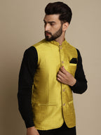Even Apparels Men's Yellow Mandarin Collar Waistcoat | Grocsy