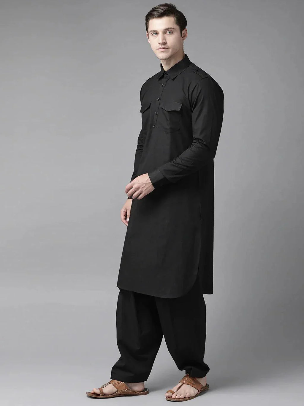 Fabmade Z Black Pathani Suit | Grocsy