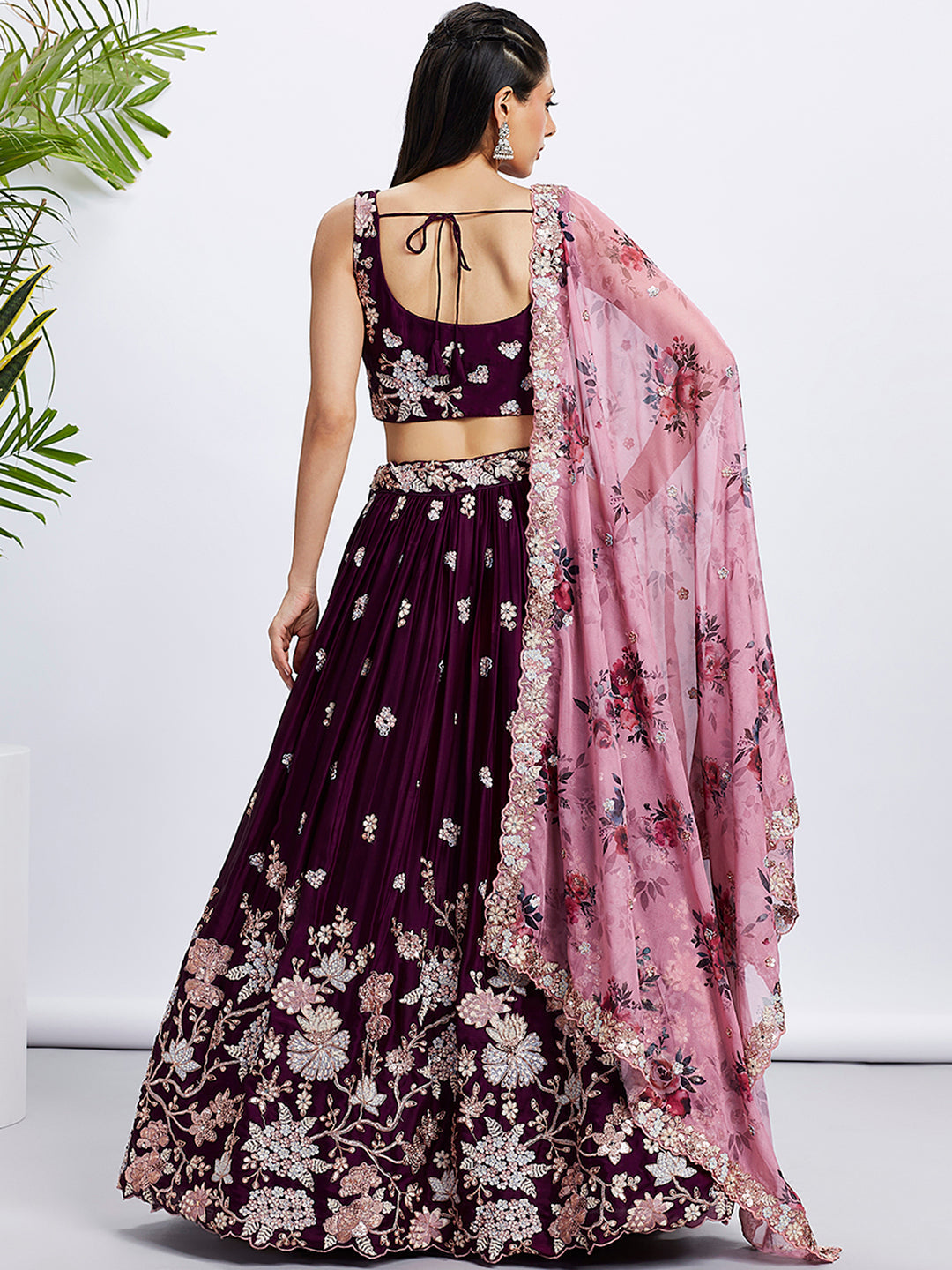 House of Panchhi Purple Pure Georgette Sequins And Thread Embroidery Lehenga Choli & Dupatta | Grocsy