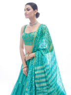 Myra Sea Green Jaquard Embroidered Designer Lehenga | Grocsy