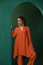 trueBrowns Rust Silk Collar Co-ord Set | Grocsy