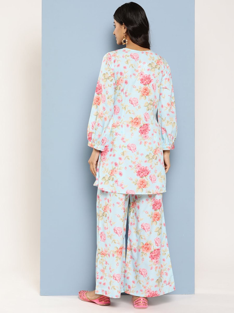 Ahalyaa Women Floral Printed Regular Tunic with Palazzos | Grocsy