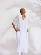 trueBrowns White Cotton Schiffli Shirt Kurta Set | Grocsy