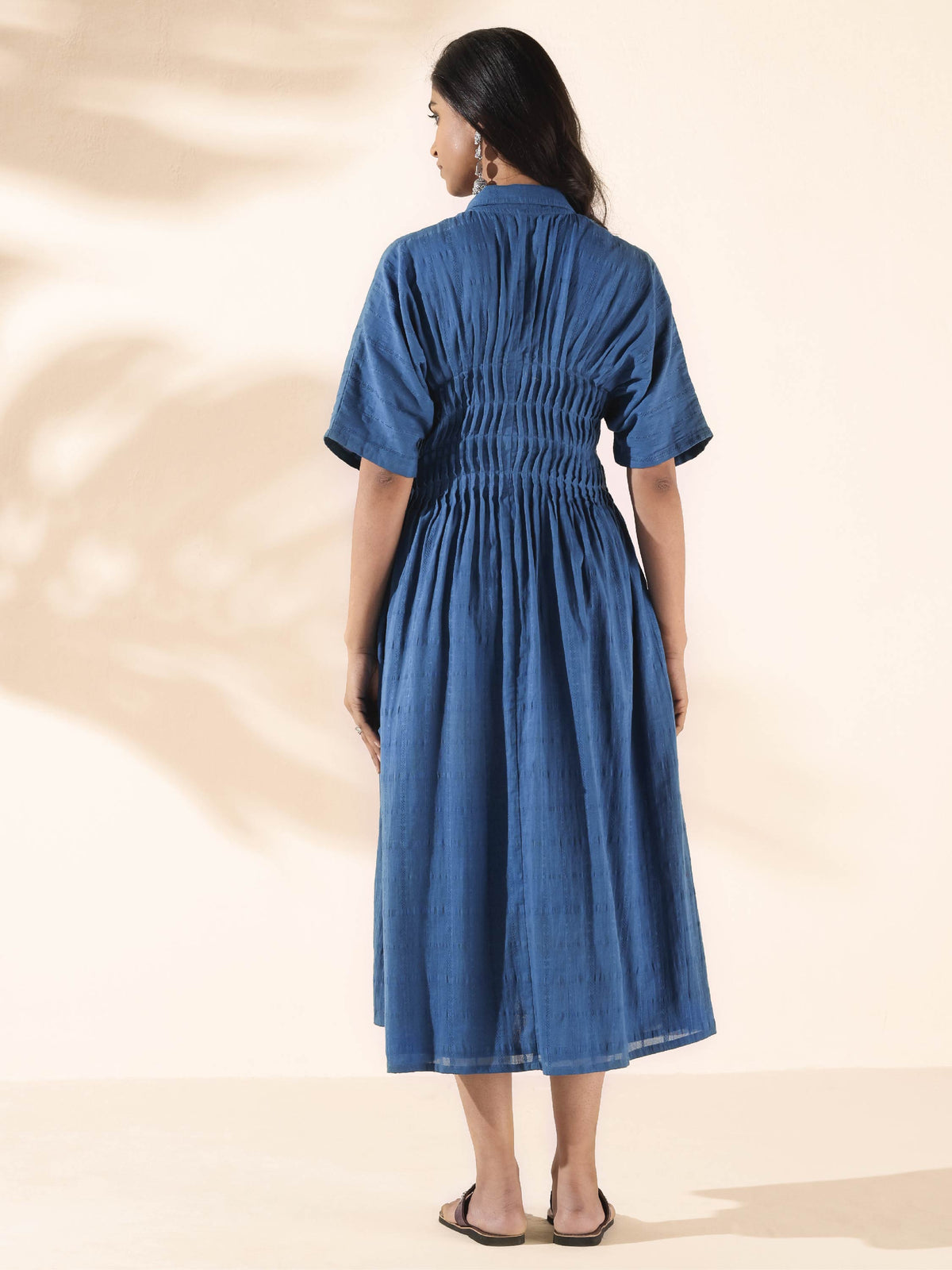 trueBrowns Blue Cotton Dobby Dress | Grocsy