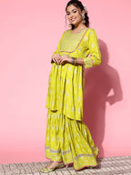 InWeave Women's Light Green Gota Work Kurta Sharara Set | Grocsy