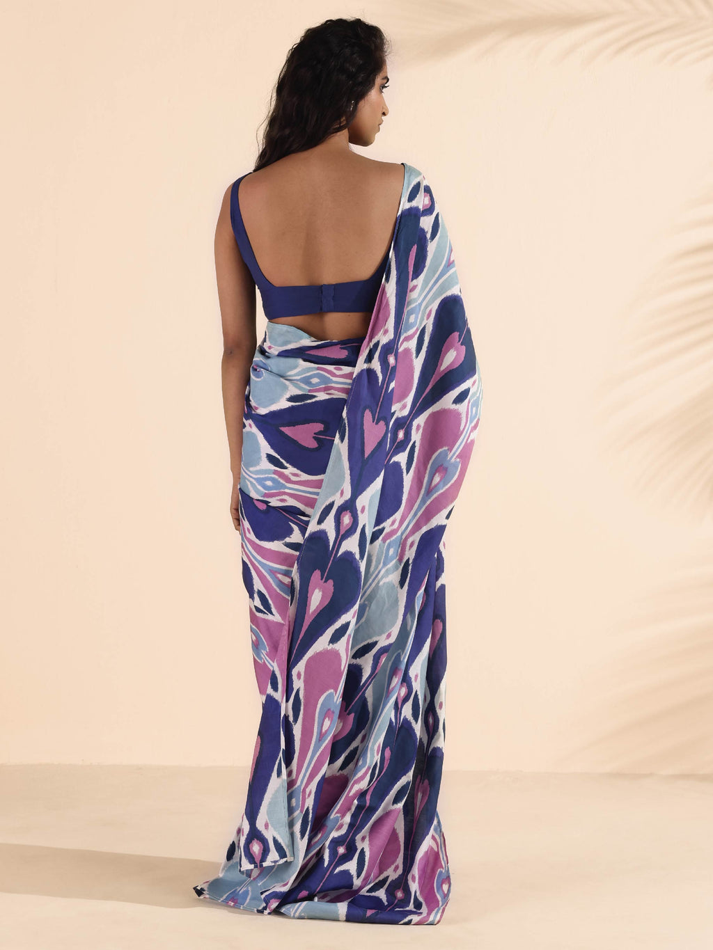 trueBrowns Blue Purple Muslin Ikat Saree | Grocsy