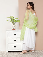 InWeave Women's Cream Strappy With Green White Chintz Organza Dupatta | Grocsy